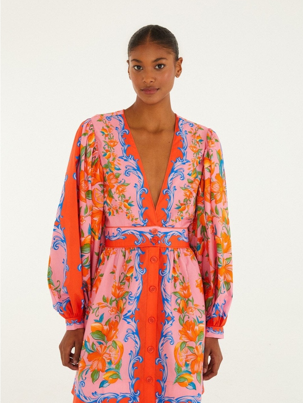 NWT Farm Rio Orange Sicily Flowers mini Dress size Small